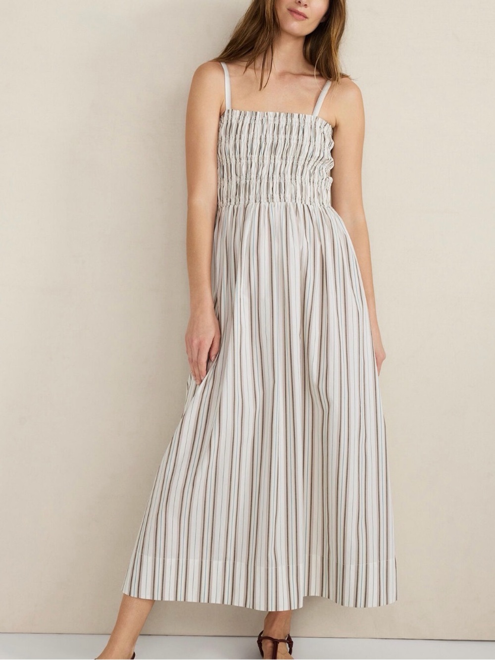 Haven Well Within Cream Stripe Smocked Maxi Dress